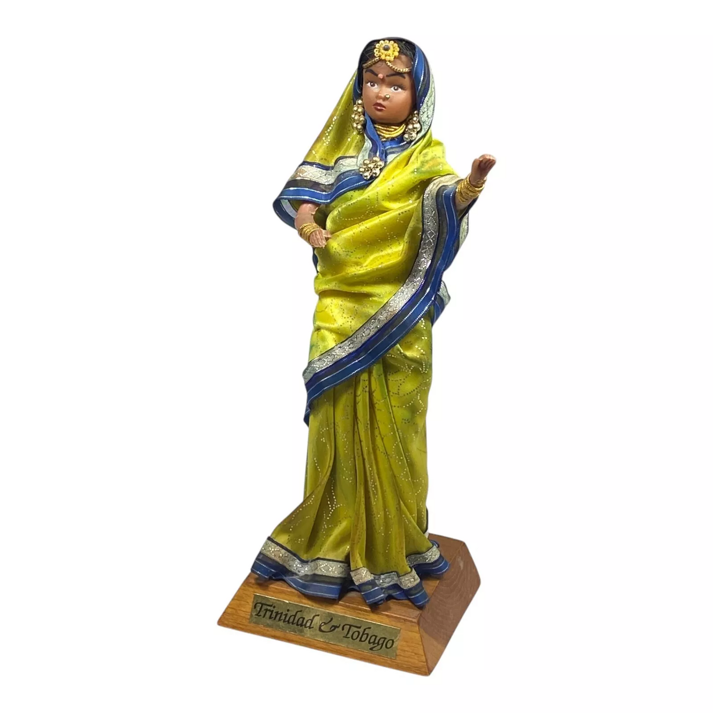 Trinidad Tobago Green Costume 12” Doll On Wooden Base