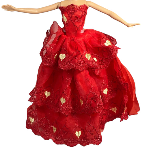 Barbie Red and Gold Hearts Ball Gown