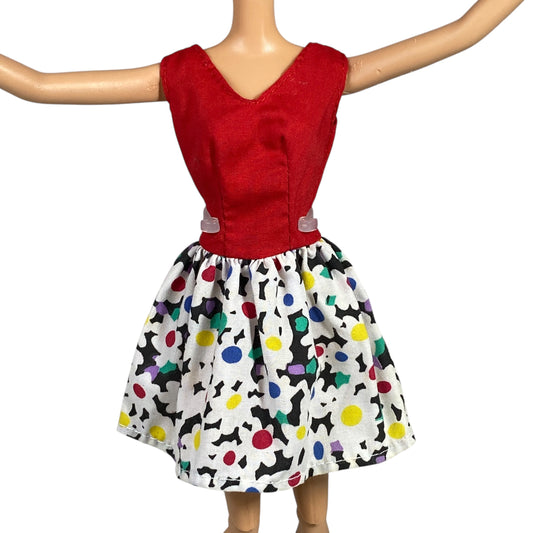 Red & Floral Bottom Barbie Dress