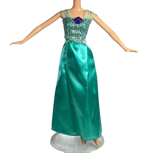 Barbie Green Sparkle Dress w Purple Flower