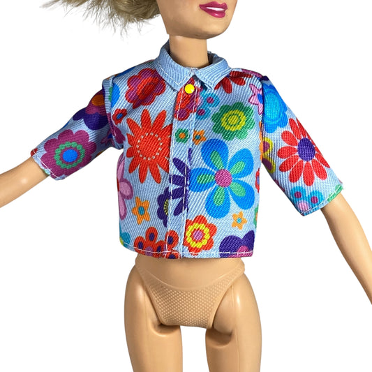 Extra Blue Flower Print Blue Button Shirt