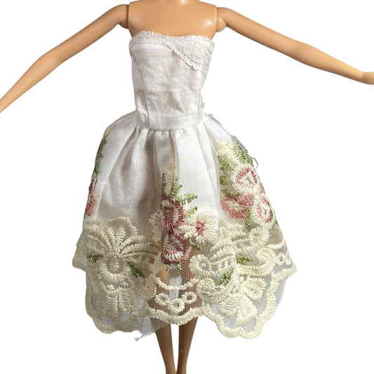 Strapless Floral White Barbie Dress